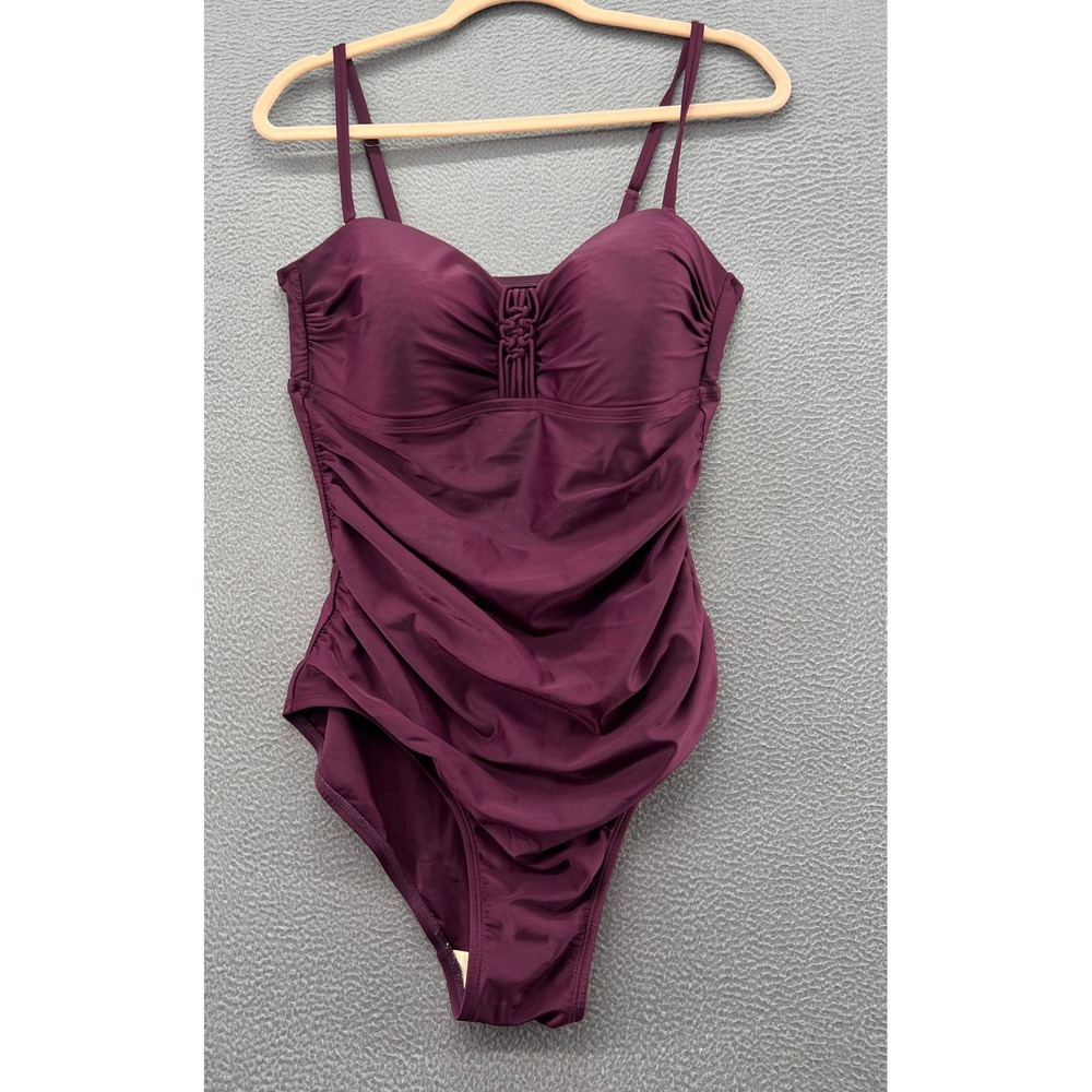 Merona Swimsuit One Piece Women's Large Plum Purple Ruched Macrame Sweetheart